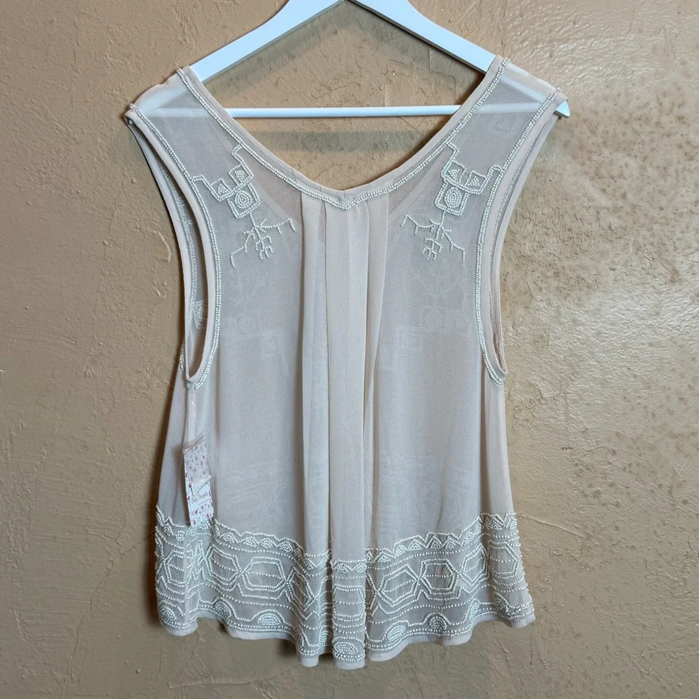 FREE PEOPLE Champagne Beaded Swing Tank Top Soft Pink Geometric Beadwork XS - Picture 3 of 10